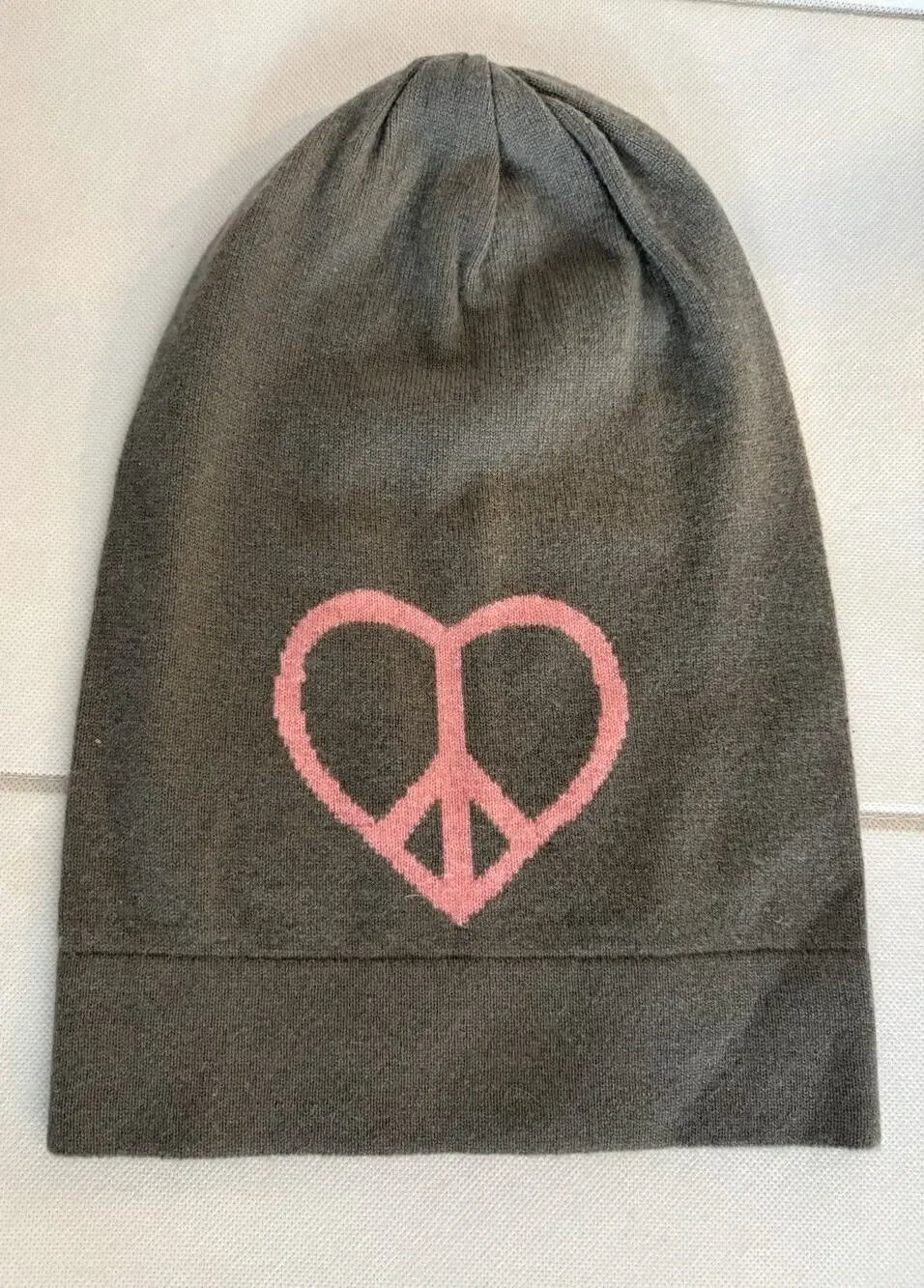 Autumn Cashmere Peace Sign In Pink Heart Knitted Hat Cap Women